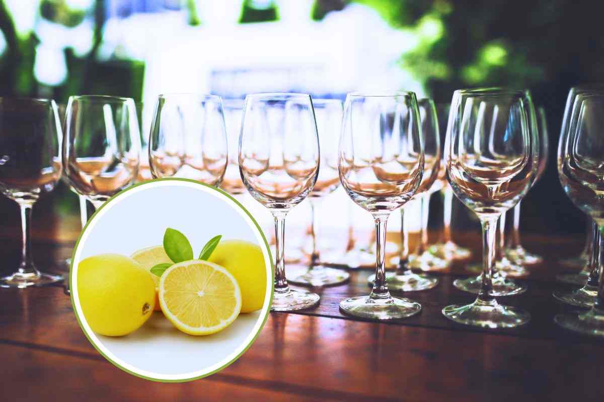 via gli aloni dai bicchieri con il limone